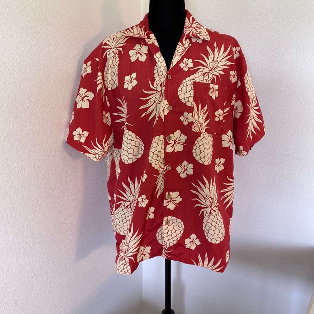 Uzzi Amphibious Gear Burnt Orange Hawaiian Button Down w/ Cream Pineapples